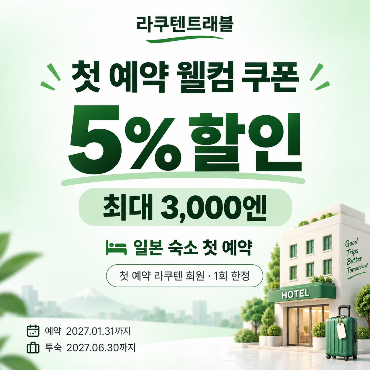 라쿠텐트래블 첫 예약 웰컴 쿠폰 할인코드